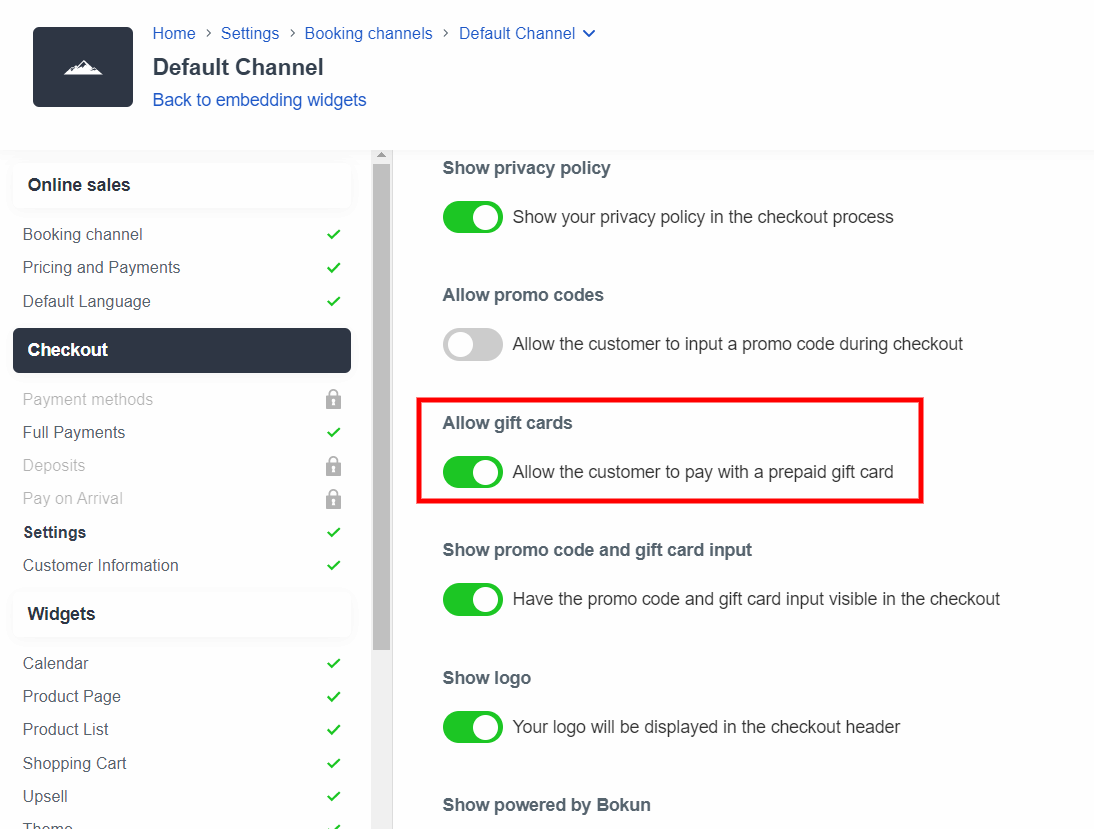 Allow gift cards switch in Bókun