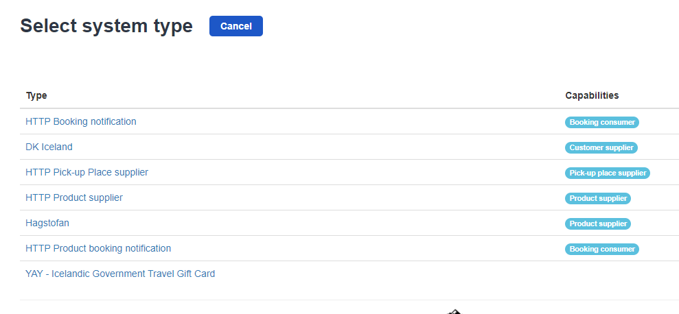 System type selection menu showing differen http options and dk