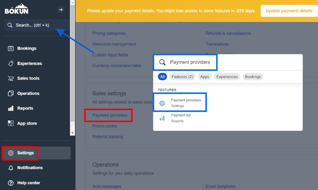 Payment providers in navigation